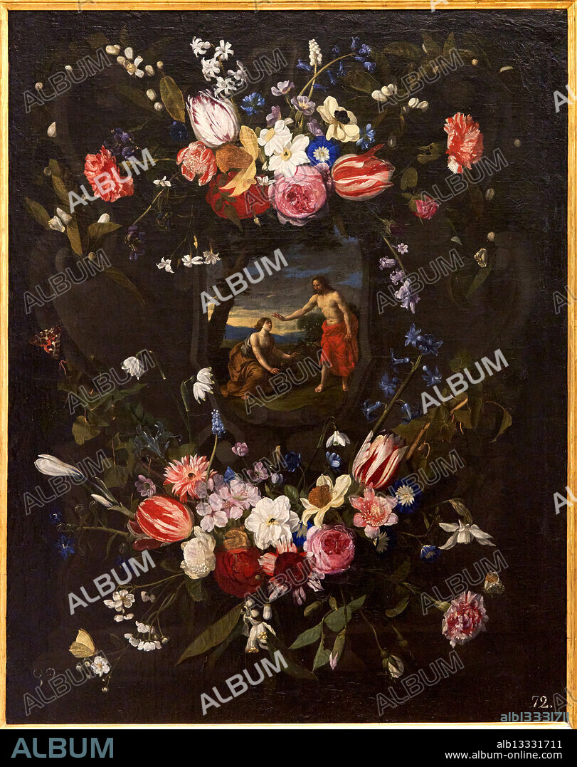 Guirnalda de flores con temas religiosos en el centro, Two garlands of flowers with religious themes in the centre, DANIEL SEGHERS (1590-1661), Museo de Bellas Artes de Valencia, Comunidad Valenciana, Spain.