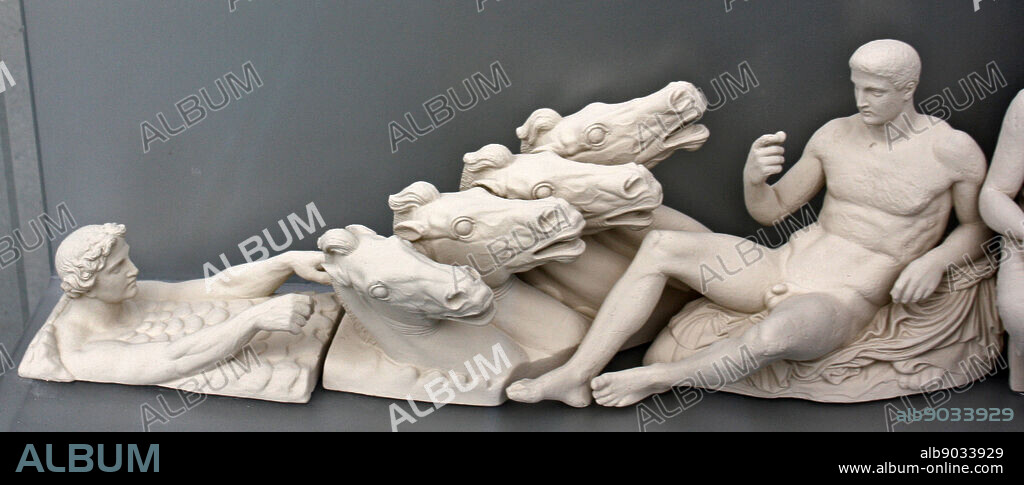Reconstruction of the east pediment of the Parthenon according to drawing by K Schwerzek (1904) The Parthenon was built on the Acropolis, Athens, Greece in the 5th Century BC.