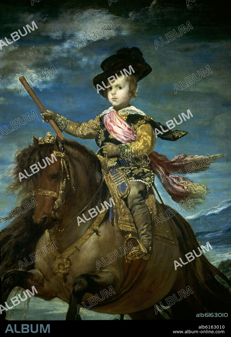 DIEGO VELAZQUEZ (1599-1660). Prince Baltasar Charles on horseback (detail horse and prince). Principe Baltasar Carlos a caballo. Madrid, Prado museum.