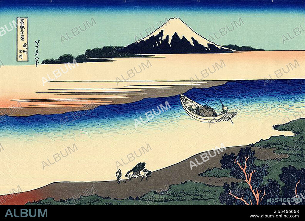 ‘Thirty-six Views of Mount Fuji’ is an ‘ukiyo-e’ series of large, color woodblock prints by the Japanese artist Katsushika Hokusai (1760–1849). The series depicts Mount Fuji in differing seasons and weather conditions from a variety of places and distances. It actually consists of 46 prints created between 1826 and 1833. The first 36 were included in the original publication and, due to their popularity, 10 more were added after the original publication. Mount Fuji is the highest mountain in Japan at 3,776 m (12,389 ft). An active stratovolcano that last erupted in 1707–08, Mount Fuji lies about 100 km southwest of Tokyo. Mount Fuji's exceptionally symmetrical cone is a well-known symbol and icon of Japan and is frequently depicted in art and photographs. It is one of Japan's ‘Three Holy Mountains’ along with Mount Tate and Mount Haku. Fuji is nowadays frequently visited by sightseers and climbers. It is thought that the first ascent was in 663 CE by an anonymous monk. The summit has been thought of as sacred since ancient times and was forbidden to women until the Meiji Era. Ancient samurai used the base of the mountain as a remote training area, near the present-day town of Gotemba.