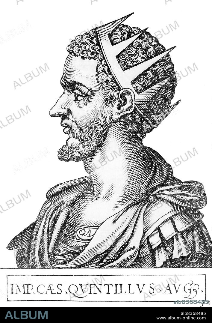 Quintillus (212-270) was born at Sirmium to a low-born family, only coming to any prominence when his brother Claudius II Gothicus became emperor in 268. When Claudius II died two years later in 270, Quintillus was declared his successor, either by the Roman Senate or by his brother's soldiers.<br/><br/>. The exact dates and length of Quintillus' reign are contradictory, lasting anything from 17 to 177 days. Similarly, the cause of his death is unknown, with some sources stating that he was murdered by his own soldiers for his strict military discipline, while others report him being killed in battle against rival claimant Aurelian. Still some sources claim that he committed suicide.<br/><br/>. What few records remain of him claim Quintillus to be a moderate and capable ruler, a champion of the Senate and spiritual successor to previous Emperors Galba and Pertinax.