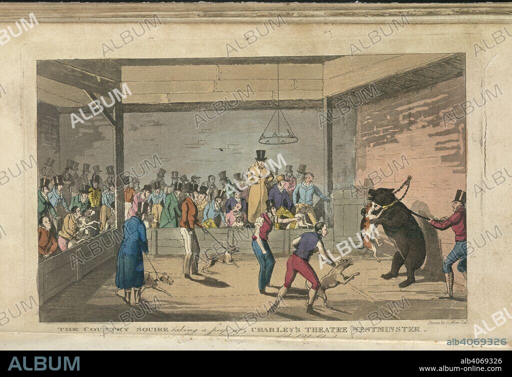 H ALKEN. Bear baiting. Real life in London; or, The rambles and adventure.  London: printed for Jones & Co., 1822. The Country squire taking a peep at  Charley's Theatre Wes - Album alb4069326