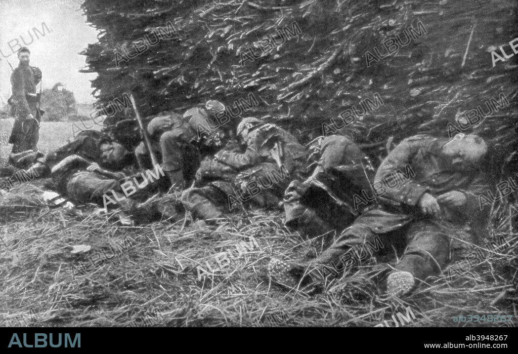 German soldiers killed by artillery fire, 1st Battle of the Marne, France, 5-12 September 1914. The Battle of the Marne saw the French halt the German advance and save Paris. After the battle both sides began to dig in and the trench warfare for which the First World War is best remembered began.