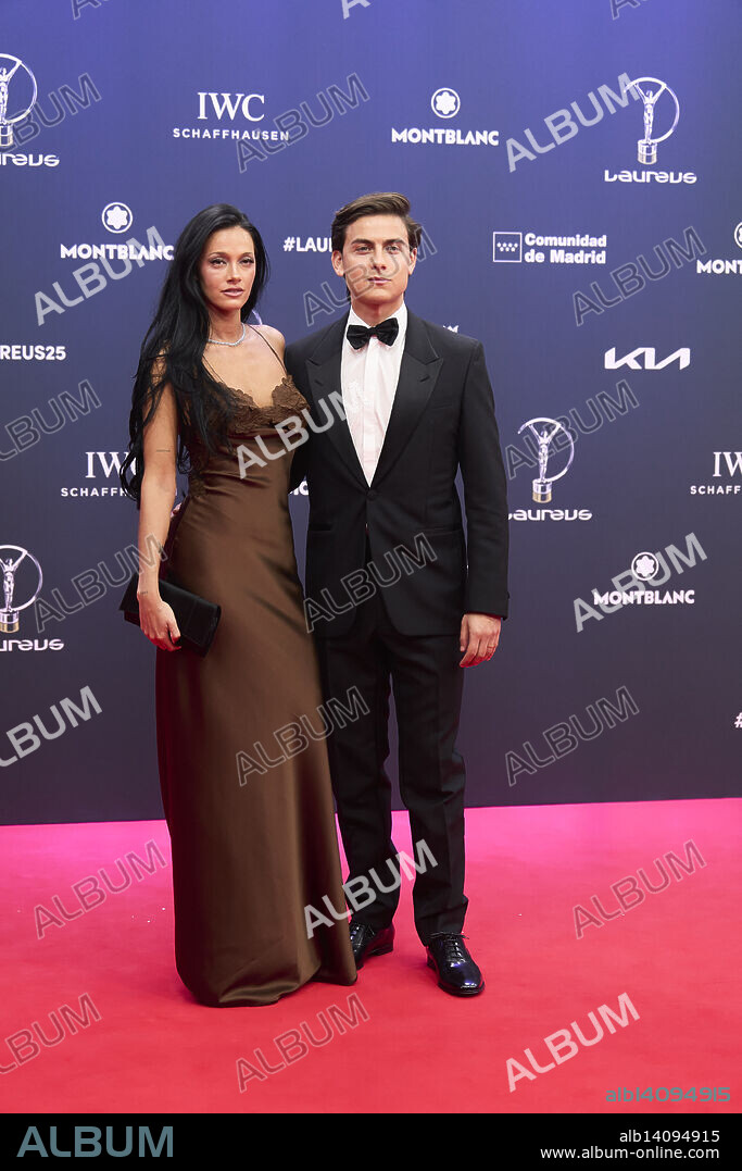 Paulo Dybala, Oriana Sabatini attends 25th Anniversary Laureus World Sports Awards - Red Carpet at Palacio de Cibeles on April 21, 2025 in Madrid, Spain.