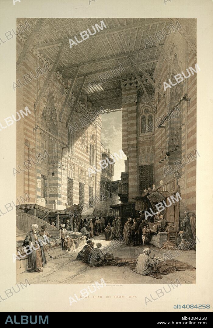 DAVID ROBERTS. Bazaar of the silk mercers, Cairo. The Holy Land, Syria, Idumea, Arabia, Egypt, & Nubia, from drawings made on the spot by D. Roberts With historical descriptions by the Rev:d George Croly, (Egypt and Nubia.With historical descriptions by William Brockedon.) Lithographed by Louis Haghe. F. G. Moon: London, 1842 -1849. Source: 746.e.7, 18.