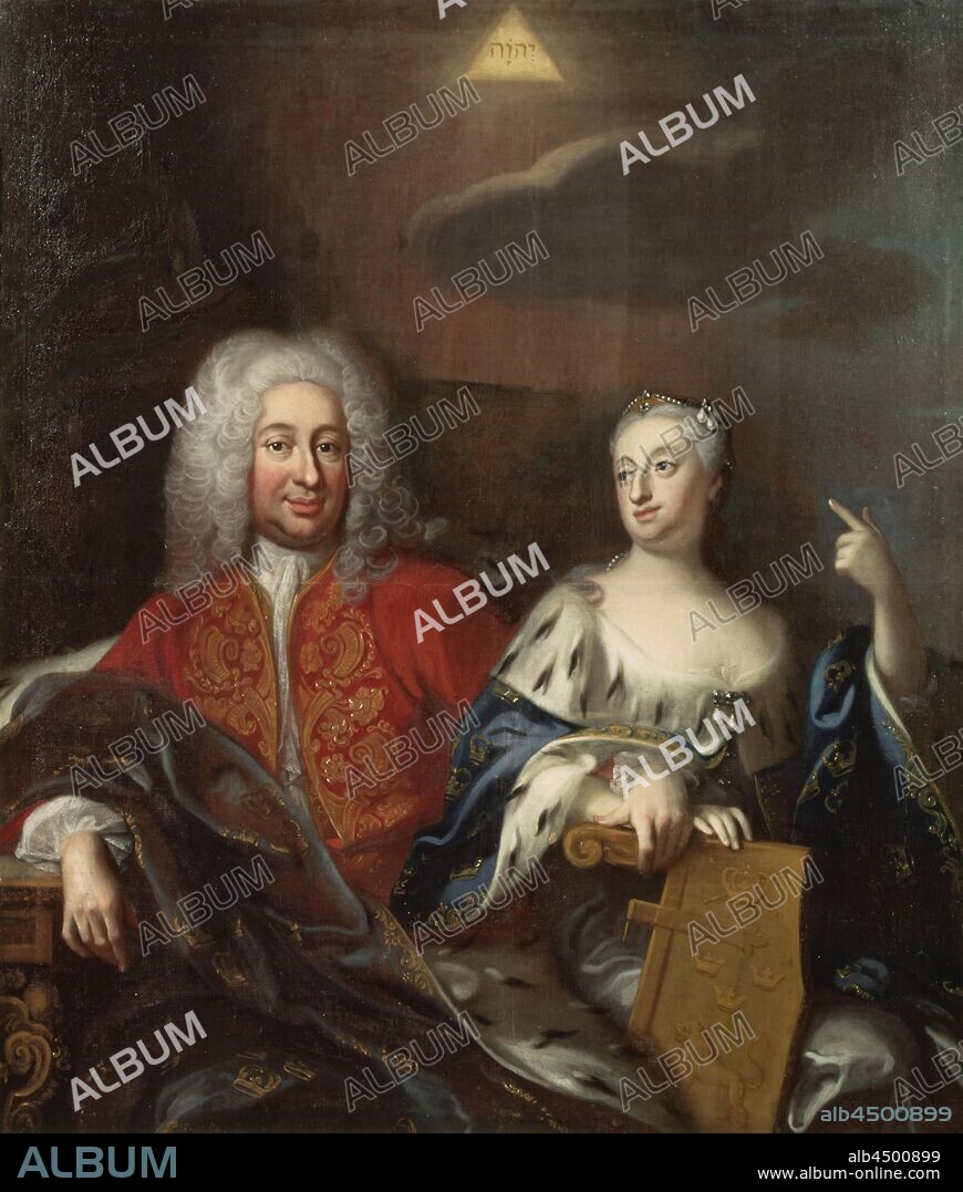 Georg Engelhard Schröder, King Fredrik I and Queen Ulrika Eleonora dy, Fredrik I, 1676-1751, King of Sweden and his object Ulrika Eleonora dy, 1688-1741, Queen of Sweden, painting, portrait, Frederick I of Sweden, 1733, oil on canvas, Height, 149 cm (58.6 inches), Width, 129 cm (50.7 inches), Signerad, G. Engelh, Schroeder pinxit A, o 1733.