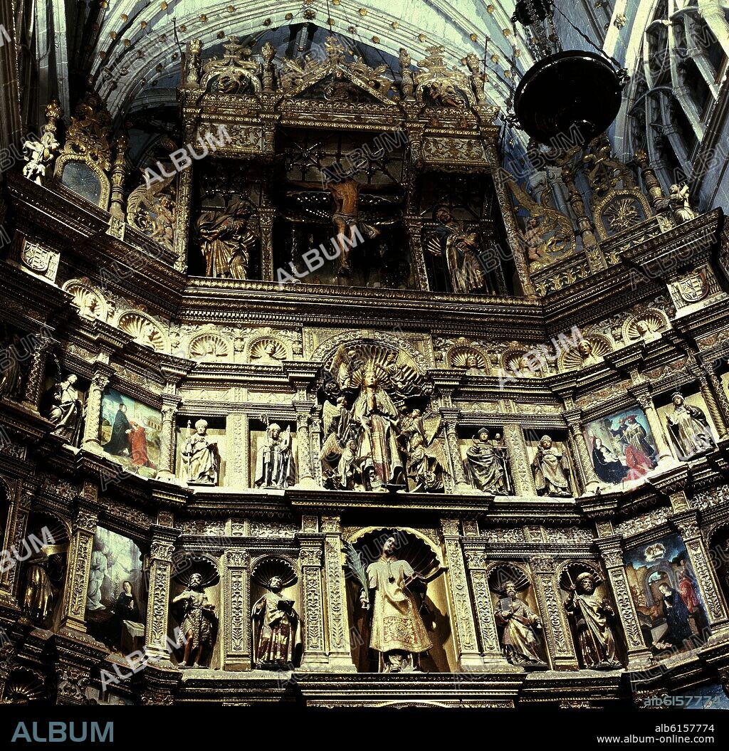 PEDRO DE GUADALUPE (1470-1530) ESCULTOR. RETABLO MAYOR DE LA CATEDRAL DE PALENCIA CON ESCULTURAS DE FELIPE VIGARNY Y PINTURAS DE JUAN DE FLANDES - SIGLO XVI - RENACIMIENTO ESPAÑ.