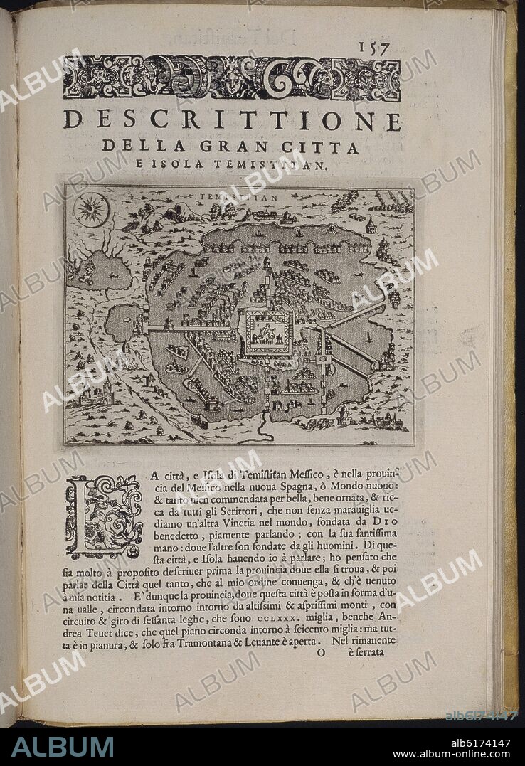 TOMASO PORCACCHI CASTILIONE. DESCRIPCION DE LA GRAN CIUDAD E ISLA DE TEMISTITAN (MEXICO) - PAGINA 157 - SIGLO XVI.