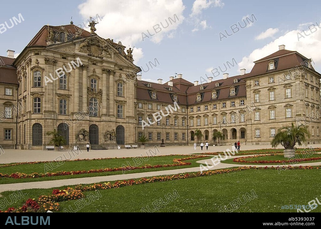 Schloss Weissenstein castle, built in 1711-1718 by Johann Dientzenhofer for the prince-bishop of Schoenborn, Pommersfelden, Upper Franconia, Bavaria, Germany, Europe