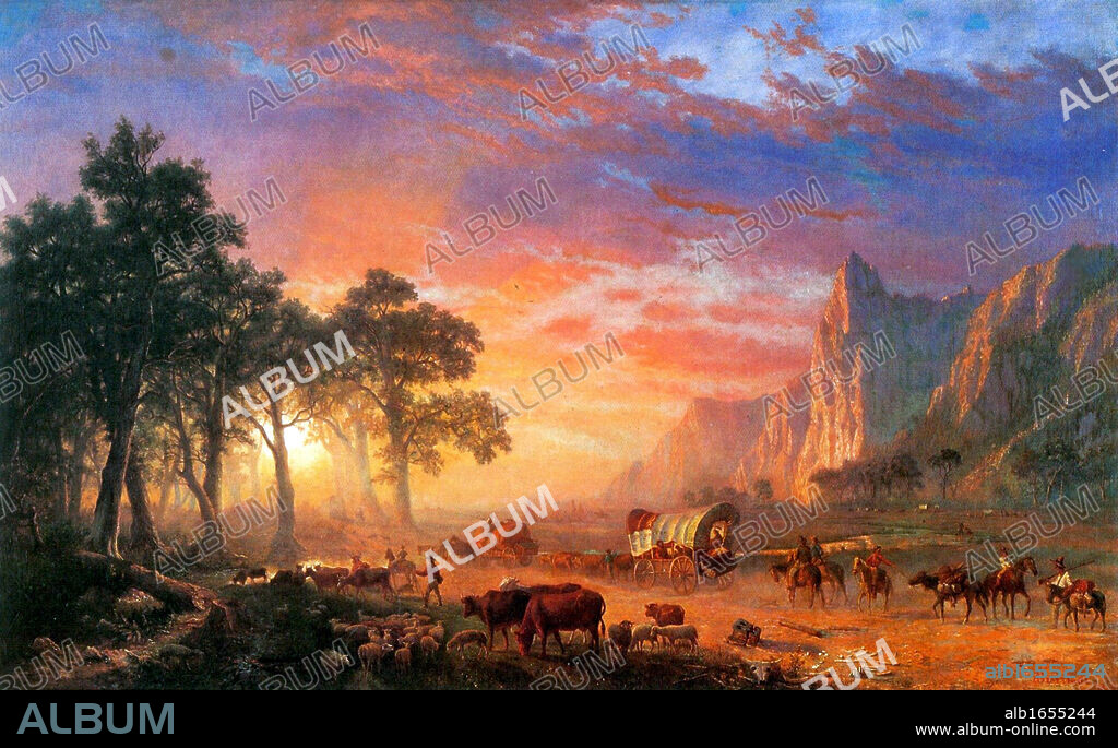 Albert Bierstadt (1830 - 1902) German-American painter and a leading artist within the Hudson River School of American landscape painters. The Oregon Trail, 1869.