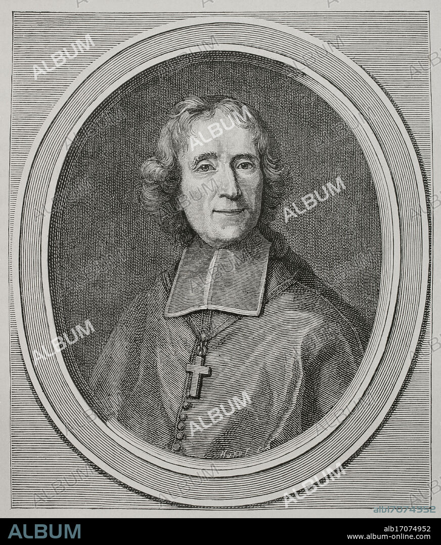 François Fénelon (François de Salignac de La Mothe-Fénelon) (1651-1715). Prelado, teólogo y escritor francés. Arzobispo de Cambrai en 1695. Fue preceptor de Luis de Francia (1682-1712), duque de Borgoña. Retrato. Grabado de Huyot a partir de una pintura por Joseph Vivien (1657-1735), grabada por Benoît Audran (1661-1721), 1714. XVIIme siècle: lettres, sciences et arts, France 1590-1700 (Siglo XVII: letras, ciencias y artes, Francia 1590-1700), por Paul Lacroix. Publicado en París por Librairie de Firmin-Didot et Cie, 1882.