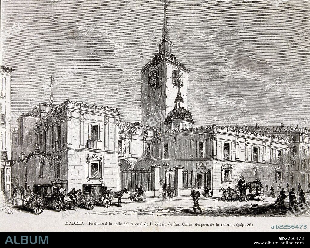 MADRID. IGLESIA DE SAN GINES EN LA CALLE DEL ARENAL. GRABADO DE LA ILUSTRACION ESPAÑOLA Y AMERICANA , AÑO 1875. MADRID PINTADO.
