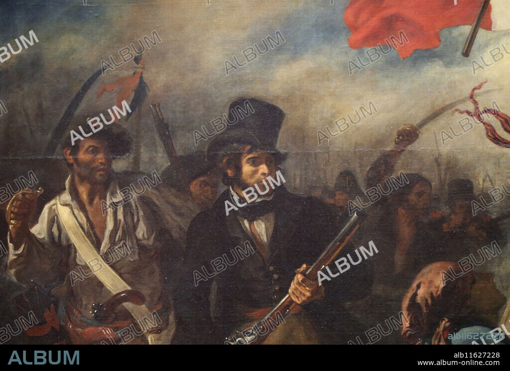 July 28, 1830. Liberty leading the people, 1831. By Eugene Delacroix (1798-1863). Detail. Louvre Museu. Paris. France.