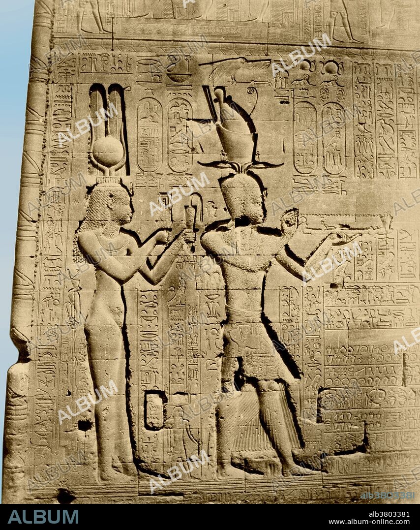Cleopatra and Caesarion, Temple of Hathor, 1851