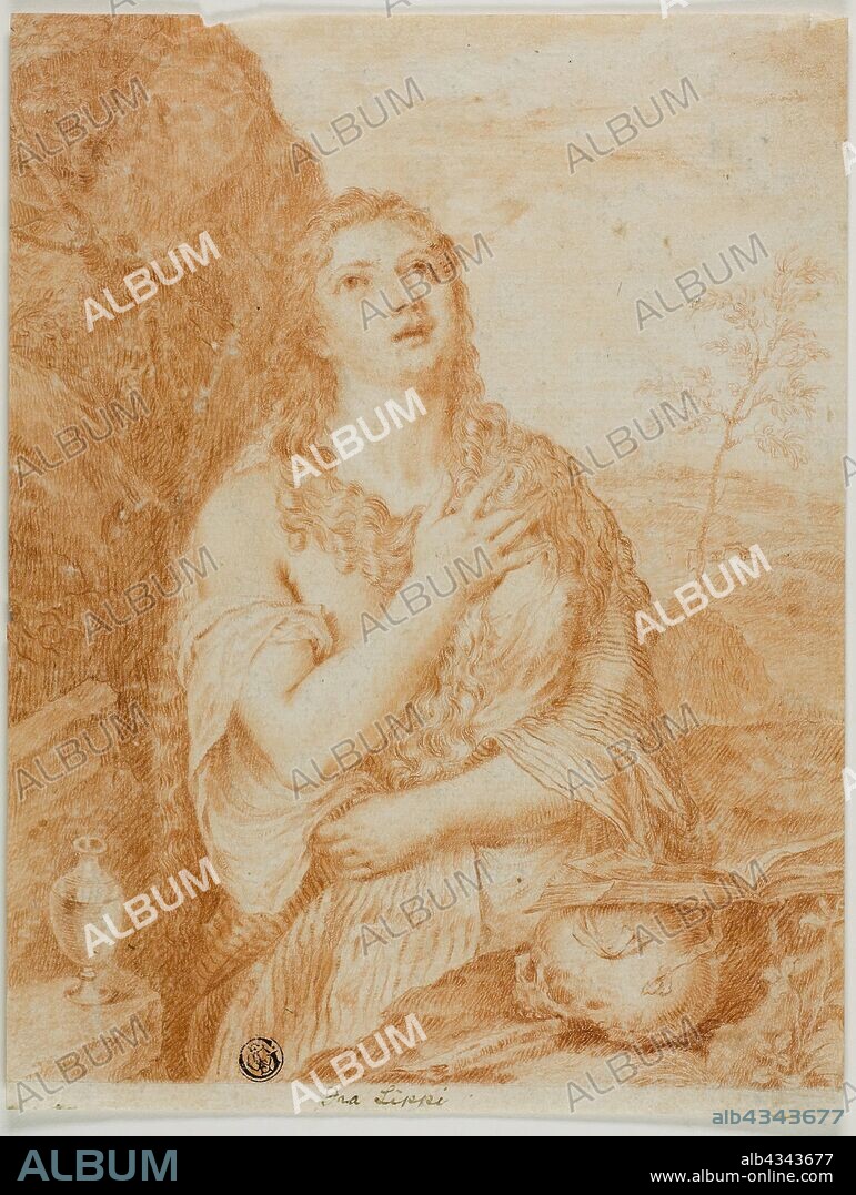 Penitent Magdalene, 18th century, After Tiziano Vecellio, called Titian, Italian, c. 1488-1576, Italy, Red chalk, with stumping, on ivory laid paper, 232 x 189 mm.