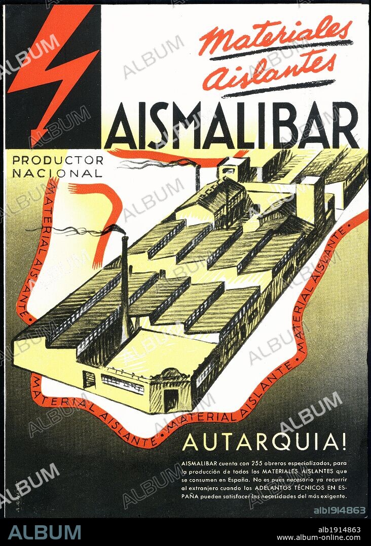 Cartel publicitario de la fábrica de materiales aislantes Aismalibar. Años 1940.