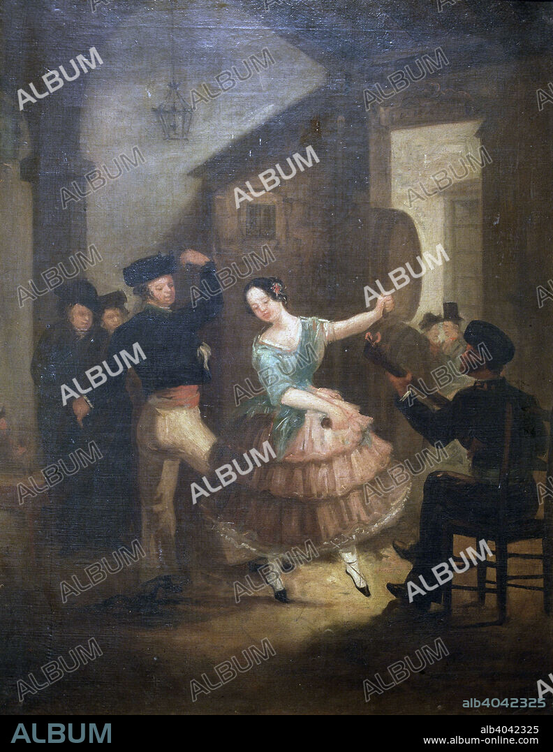 JUAN RODRÍGUEZ JIMÉNEZ (1765-1830). PANADERO , EL  JUAN RODRIGUEZ PINTOR ESPAÑOL . JEREZ DE LA FRONTERA 1765 - 1830 " BAILE DEL FAROL " , OLEO MUSEO ROMANTICO . MADRID.