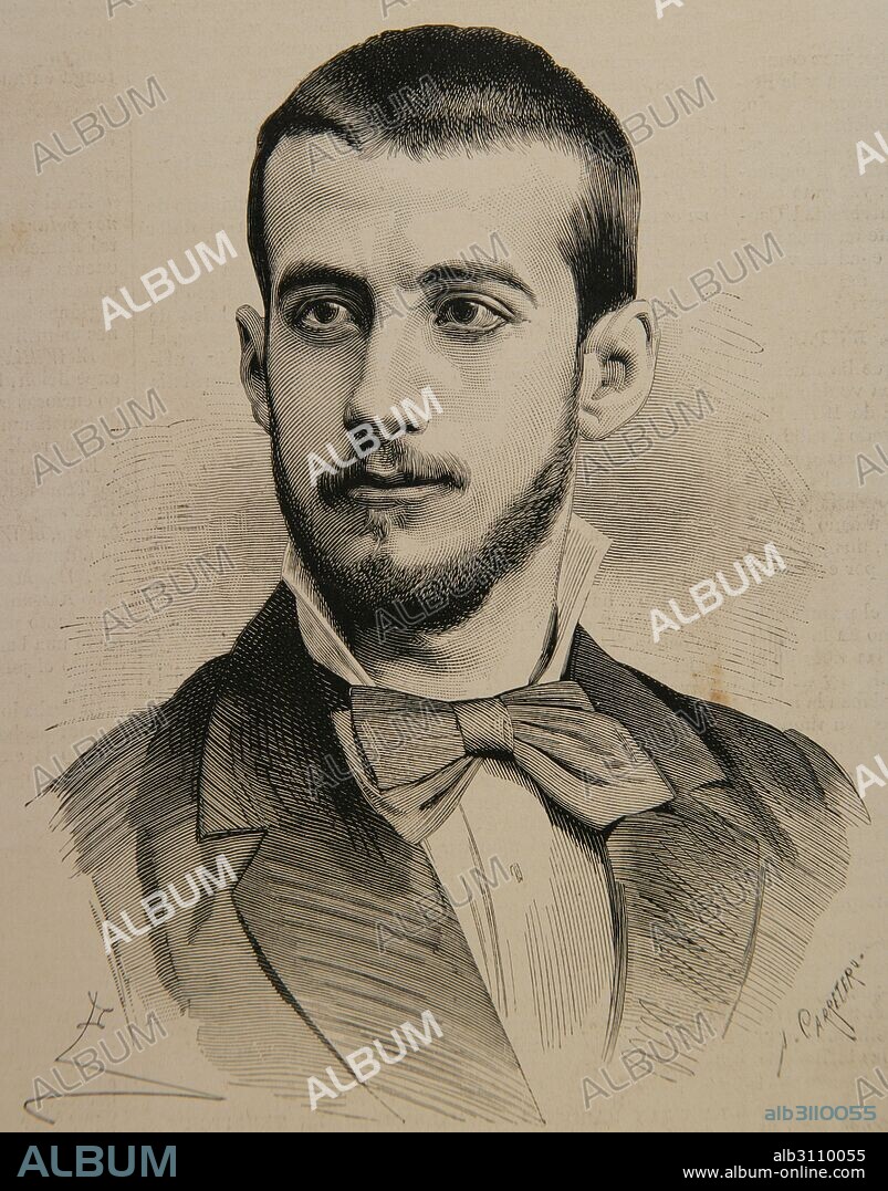 Marcelino Menéndez Pelayo (1856-1912). Escritor, filósofo, crítico literario e historiados español. Retrato. Grabado por Arturo Carretero. La Ilustración Española y Americana, 1879.