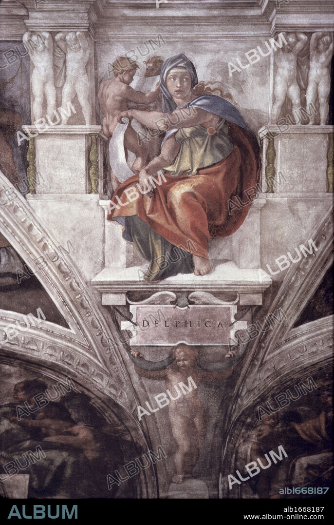 MIGUEL ANGEL. The Delphic Sybil  Michelangelo Buonarroti (1475-1564/Italian)  Fresco  Sistine Chapel, Vatican.