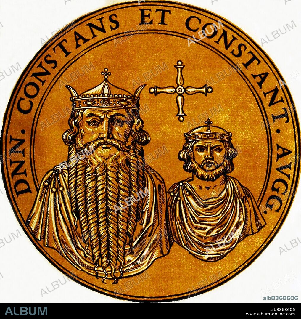 Constantine III (-411) was a Roman general serving in Britannia during the last decades of the Western Roman Empire. The provinces of Britain had seen a number of revolts and usurpers rise and fall, and the armies stationed there eventually declared Constantine their new emperor in 407, choosing a leader named after the famed emperor Cosntantine I.<br/><br/>. Constantine III crossed the English Channel with the majority of his troops, practically leaving Britain defenceless, and established himself in Gaul. He was recognised as co-emperor by Emperor Honorius in 408, and elevated his own son Constans II to co-emperor in 409. He marched into Italy, but faced by mutinous generals and great barbarian hordes, he soon found his position untenable.<br/><br/>. Constans II was captured and executed in 411, and Constantine III soon found himself besieged in Arles by future co-emperor Constantius III. Constantine attempted to surrender and was promised safe passage, but was swiftly imprisoned and beheaded on Constantius' orders.