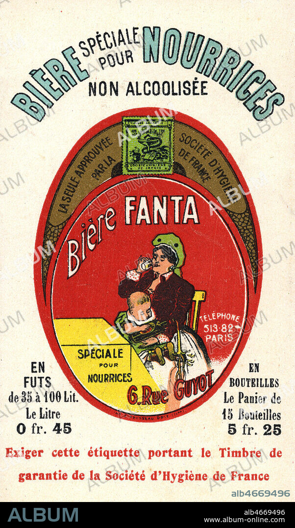 Biere speciale pour nourrices non alcoolisee. Illustration anonyme pour un depliant publicitaire vers 1910. Credit : Collection IM/KHARBINE-TAPABOR.
