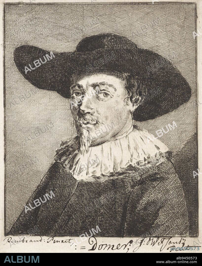 Portrait of the painter Jacques Domer, print maker: Izaak Jansz. de Wit, (mentioned on object), Rembrandt van Rijn, (mentioned on object), Utrecht, 1754 - 1809, paper, etching, pen, h 154 mm × w 124 mm.