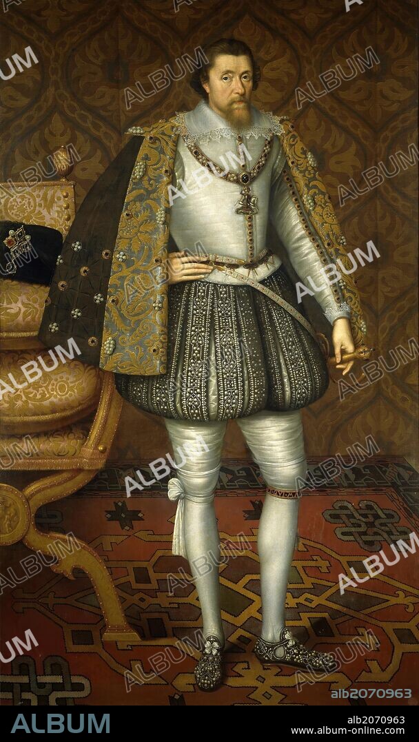 JOHN DE CRITZ (ATRIBUIDO A). John de Critz (Attribution) / 'James I of England', After  1603, Flemish School, Oil on canvas, 196 cm x 120 cm, P01954.