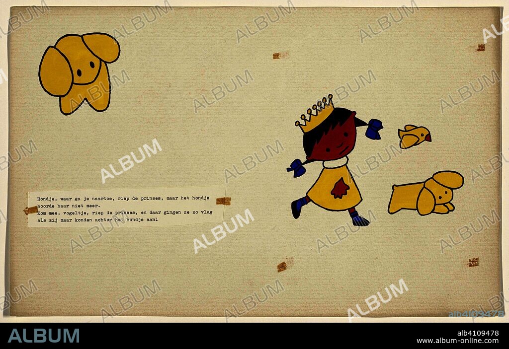 The princess and the little dog [p. 12]. Draughtsman: Dick Bruna. Dating: 1954. Measurements: h 284 mm × w 444 mm.