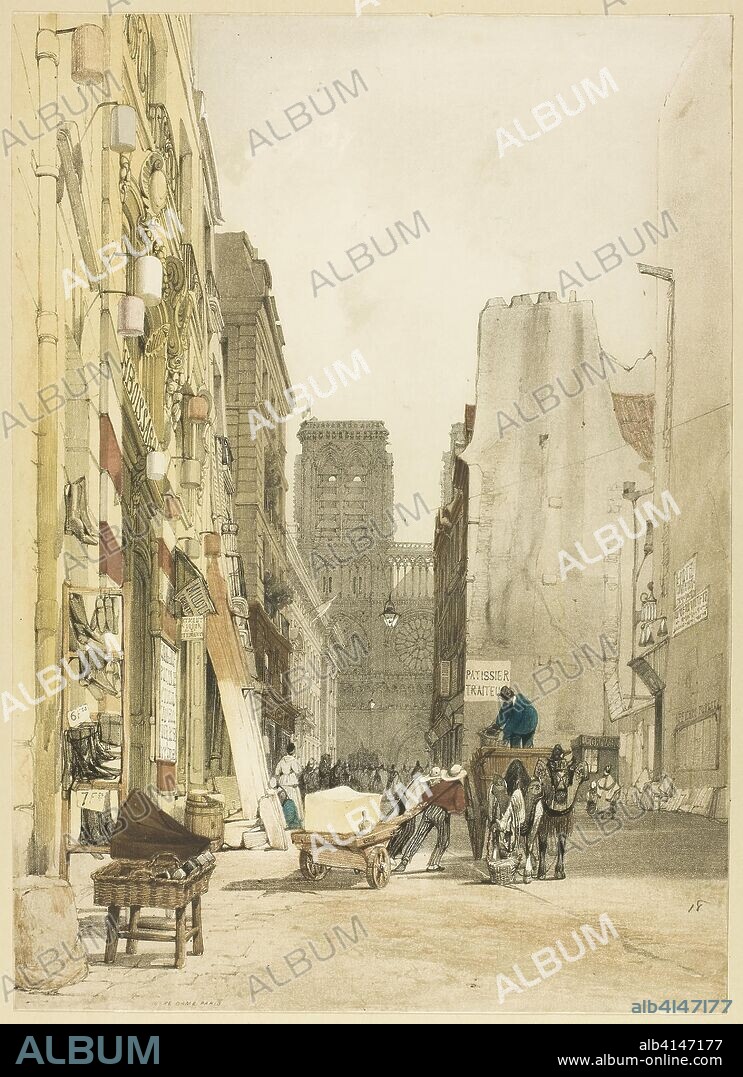 Rue Notre Dame, Paris. Thomas Shotter Boys (English, 1803-1874); published by Charles Joseph Hullmandel (English, 1789-1850). Date: 1839. Dimensions: 370 × 267 mm. Color lithograph on paper. Origin: England.