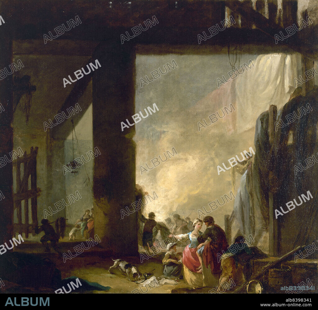 HUBERT ROBERT. La Blanchisserie, between 1758 and 1759. The laundry. Washerwomen in an ancient building, Italy.