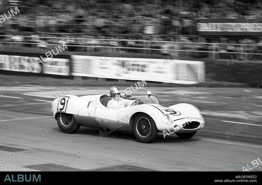 Roy Salvadori in a Cooper Monaco T49 Climax, he won the International Trophy race, Silverstone, England 14 May 1960.