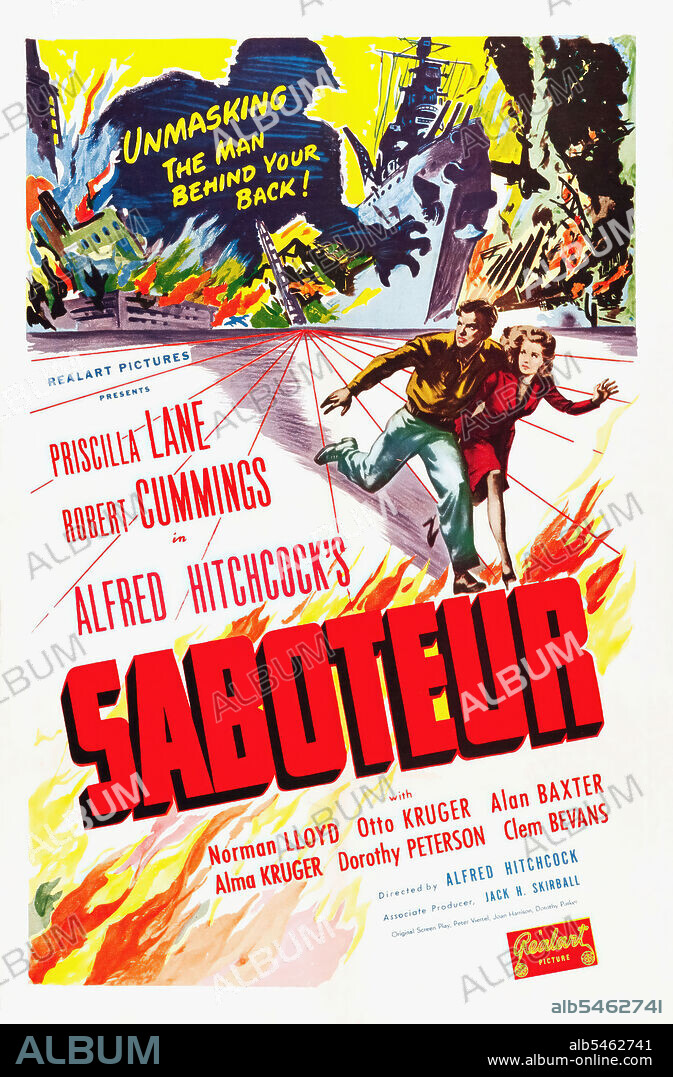 Affiche de SABOTEUR, 1942, réalisé par ALFRED HITCHCOCK. Copyright UNIVERSAL PICTURES.