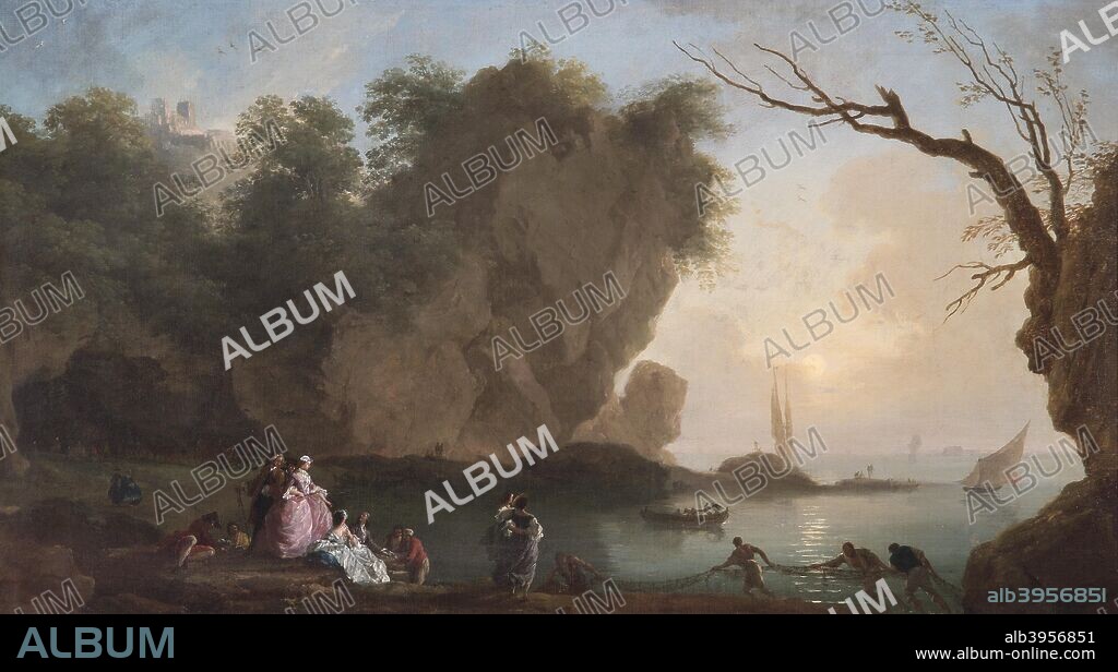 'Sunset: View over a Bay with Figures', 1742. Painting in Apsley House, London, from the Spanish Royal Collection captured by the Duke of Wellington at Vitoria in 1813 during the Peninsular War.