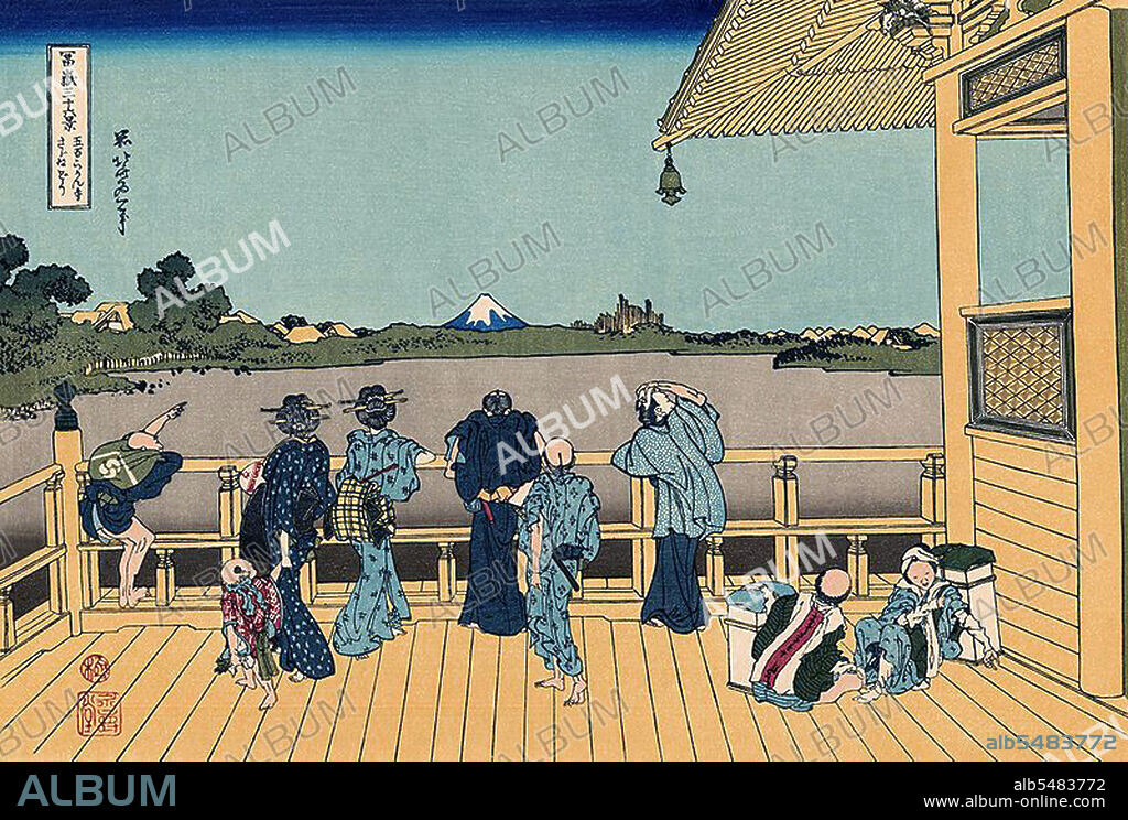 ‘Thirty-six Views of Mount Fuji’ is an ‘ukiyo-e’ series of large, color woodblock prints by the Japanese artist Katsushika Hokusai (1760–1849). The series depicts Mount Fuji in differing seasons and weather conditions from a variety of places and distances. It actually consists of 46 prints created between 1826 and 1833. The first 36 were included in the original publication and, due to their popularity, 10 more were added after the original publication. Mount Fuji is the highest mountain in Japan at 3,776.24 m (12,389 ft). An active stratovolcano that last erupted in 1707–08, Mount Fuji lies about 100 km southwest of Tokyo. Mount Fuji's exceptionally symmetrical cone is a well-known symbol and icon of Japan and is frequently depicted in art and photographs. It is one of Japan's ‘Three Holy Mountains’ along with Mount Tate and Mount Haku. Fuji is nowadays frequently visited by sightseers and climbers. It is thought that the first ascent was in 663 CE by an anonymous monk. The summit has been thought of as sacred since ancient times and was forbidden to women until the Meiji Era. Ancient samurai used the base of the mountain as a remote training area, near the present-day town of Gotemba.