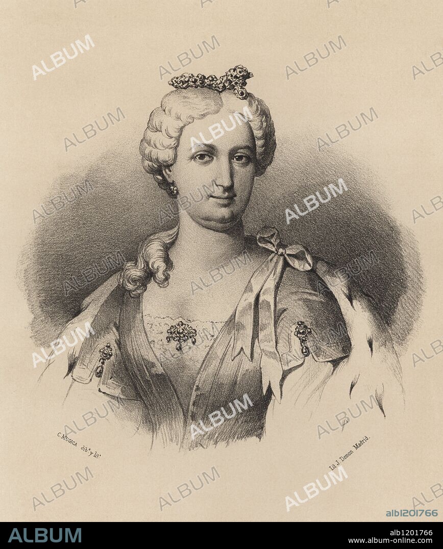Doña Isabel de Farnesio (1692-1766), segunda esposa de Felipe V. Reina de España desde 1714 a 1746. Grabado de 1870.