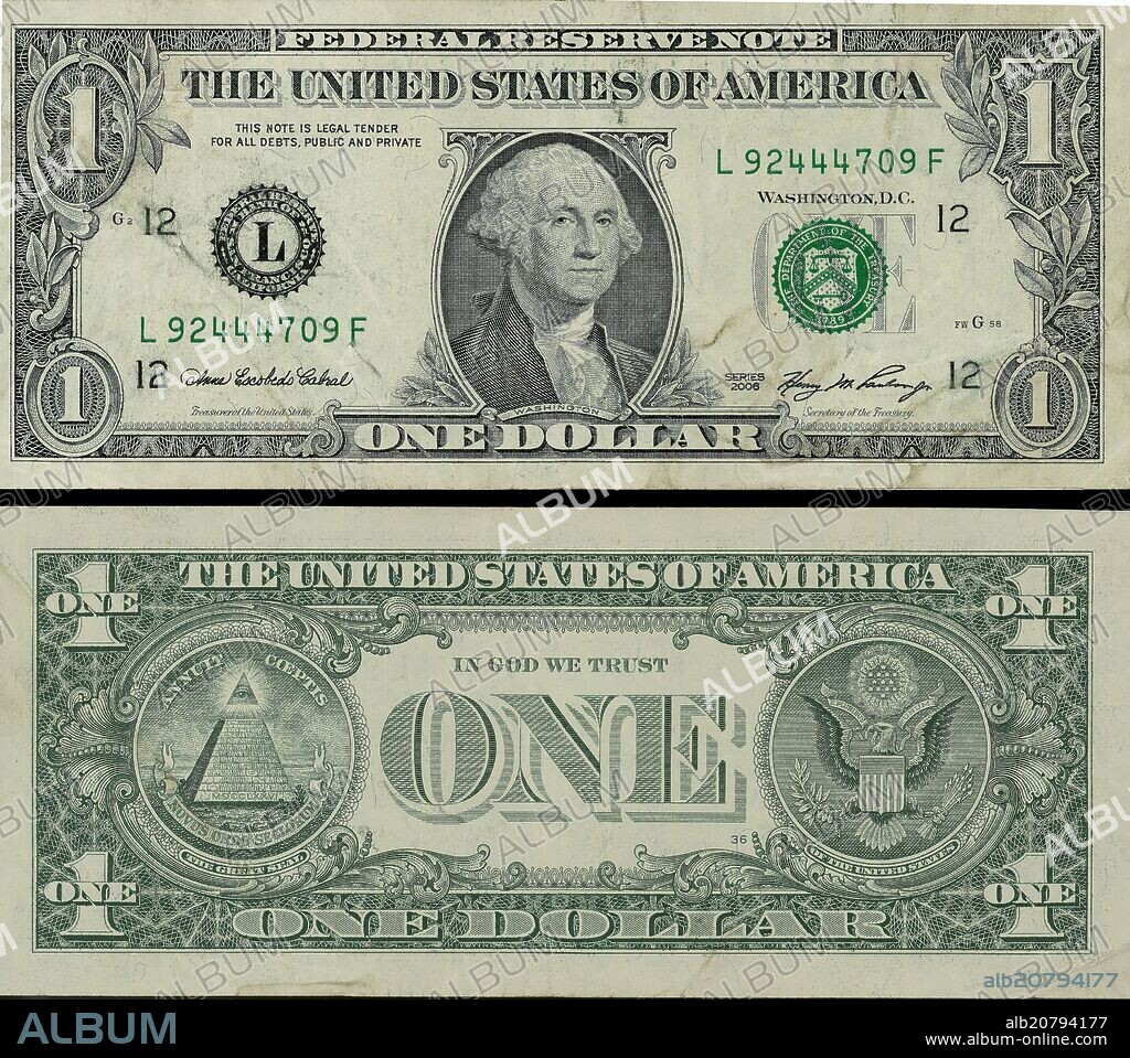 ANVERSO Y REVERSO DE UN BILLETE DE DOLAR.