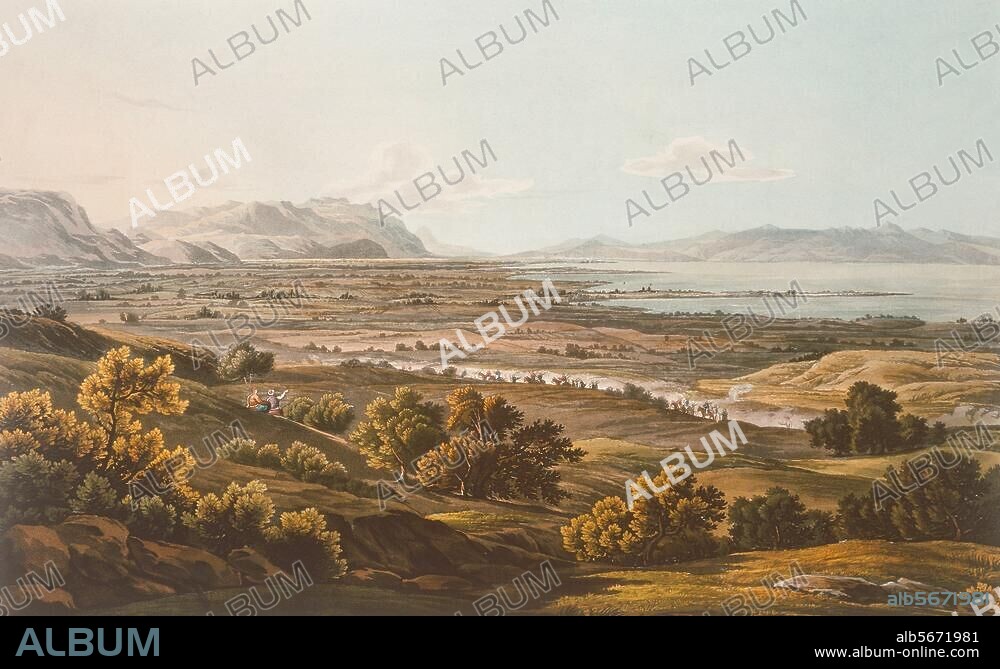 Thermopylen (Griechenland), (Engpaß zwischen Kallidromosgebirge und Golf von Lamia; Schauplatz der Schlacht bei den Thermopylen 480 v. Chr.). Ansicht. Farbige Aquatinta nach Zeichnung, um. 1801/06, von Edward Dodwell (1767-1832). Aus: E.Dodwell, Views in Greece, London. (Rodwell u. Martin) 1818.