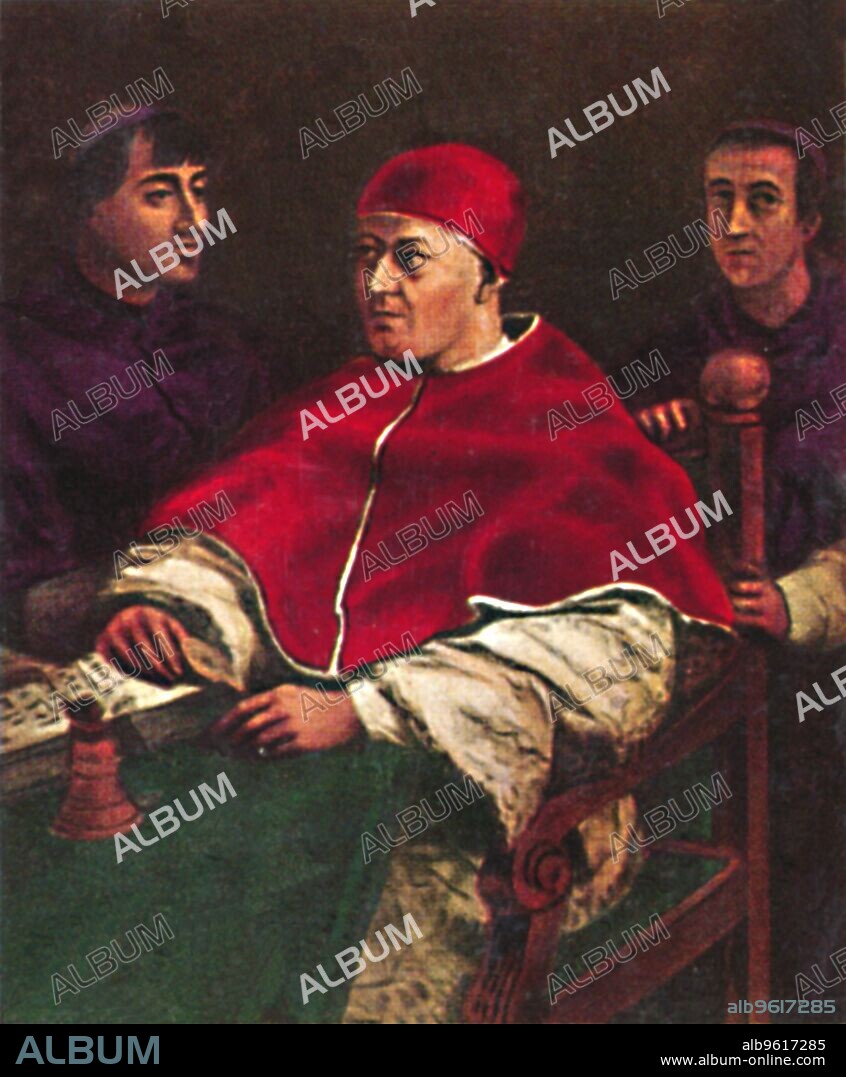 'Papst Leo X. 1475-1521', 1934. Pope Leo X (1475-1521), Giulio de' Medici (the future Pope Clement VII;1478-1534) and Cardinal de Rossi. From "Die Großen der Weltgeschichte". [Eckstein-Halpaus, Dresden, 1934].