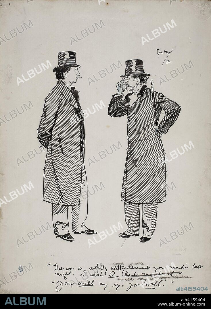 Oscar Wilde and Whistler. Philip William May; English, 1864-1903. Date: 1894. Dimensions: 354 × 255 mm (sheet). Pen and black ink, with black crayon and touches of blue crayon, on ivory laminate board. Origin: England.