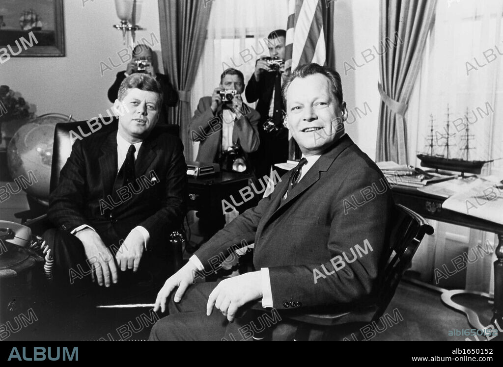 John Fitzgerald Kennedy (May 29, 1917 - November 22, 1963), 35th President of the United States, serving from 1961 until his assassination in 1963. Meeting with Berlin Mayor Willy Brandt.