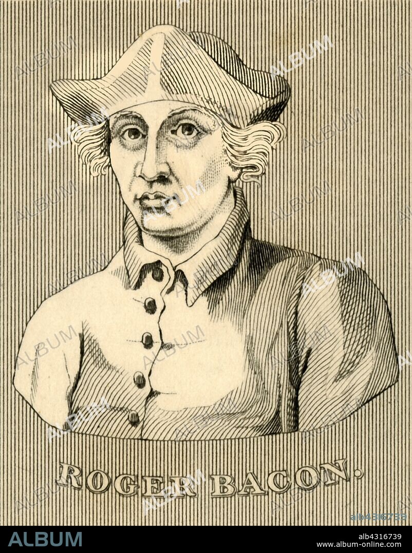 'Roger Bacon', (1219-1292), 1830. Roger Bacon (1219-1292) medieval English philosopher and Franciscan friar. From "Biographical Illustrations", by Alfred Howard. [Thomas Tegg, R. Griffin and Co., J. Cumming, London, Glasgow and Dublin, 1830].