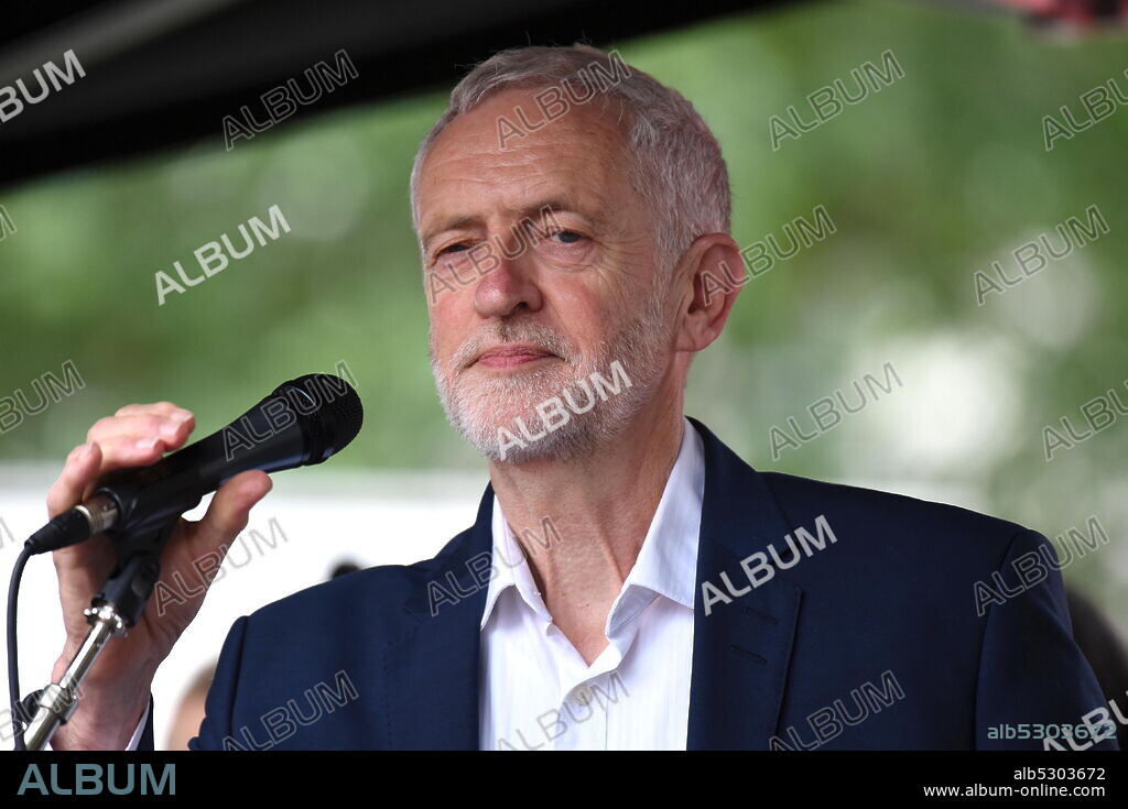 Photograph of Jeremy Corbyn. Jeremy Bernard Corbyn (1949-) a British politician serving as Leader of the Labour Party and Leader of the Opposition since 2015.