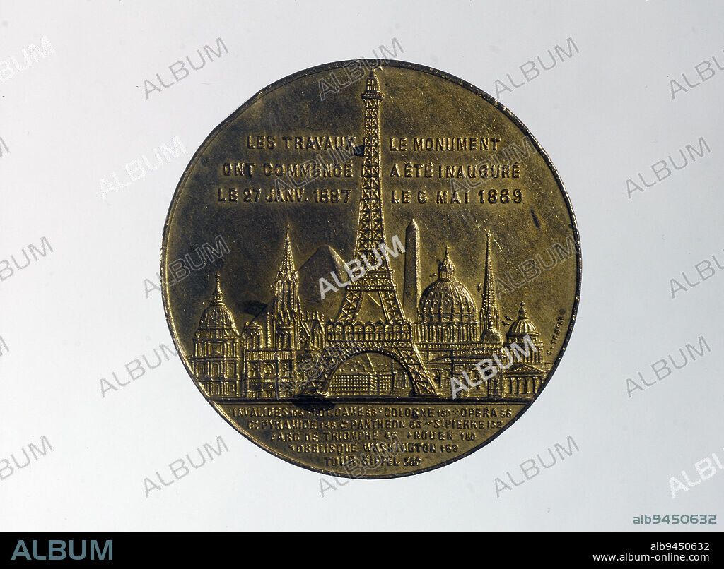 Souvenir d'une ascension au sommet de la Tour Eiffel, 1889, Trotin, Charles, Graveur en médailles, Array, Numismatique, Médaille, Diameter: 4.2 cm, Weight (type dimension): 41.75 g.
