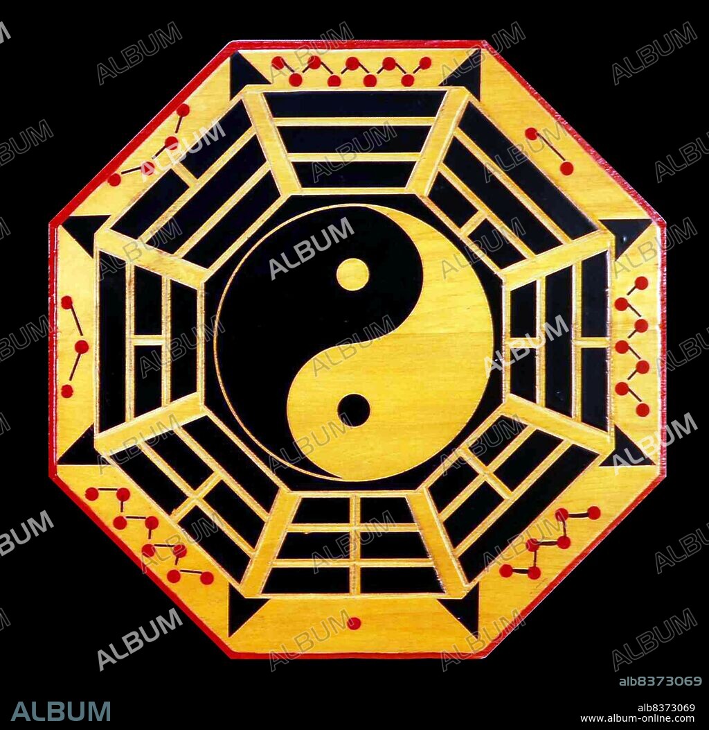 The bagua are eight trigrams used in Taoist cosmology to represent the fundamental principles of reality, seen as a range of eight interrelated concepts.<br/><br/>. Each consists of three lines, each line either 'broken' or 'unbroken'', representing yin or yang, respectively. Due to their tripartite structure, they are often referred to as 'trigrams' in English.<br/><br/>. In Chinese philosophy, yin and yang (also, yin-yang or yin yang) describes how apparently opposite or contrary forces are actually complementary, interconnected, and interdependent in the natural world, and how they give rise to each other as they interrelate to one another.
