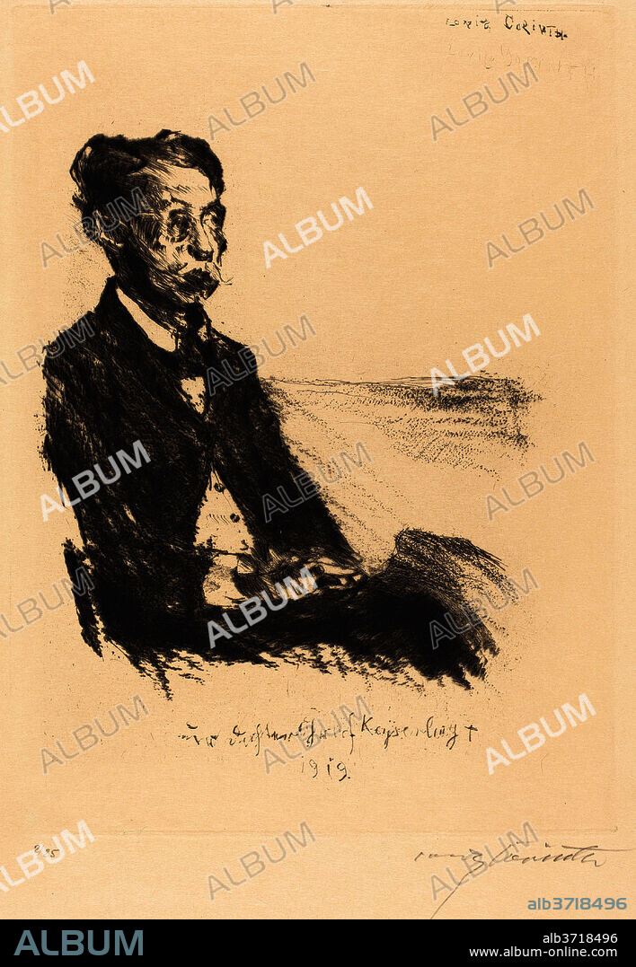 LOVIS CORINTH. Count Keyserling (Bildnis des Grafen Keyserling). Dated: 1919. Dimensions: plate: 31 x 22.7 cm (12 3/16 x 8 15/16 in.)  sheet: 47.6 x 33 cm (18 3/4 x 13 in.). Medium: drypoint and roulette in black on japan paper.