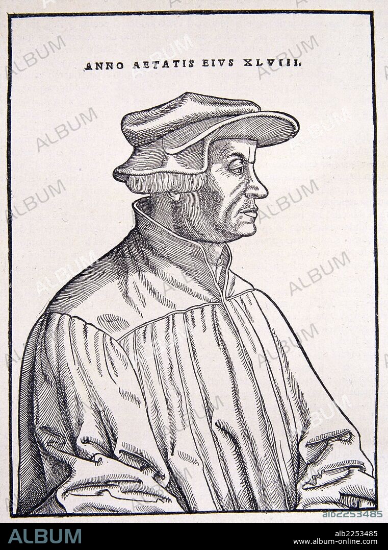 ULRICO ZWINGLIO. HUMANISTA Y REFORMADOR SUIZO. 1484 - 1531. GRABADO RETRATO.