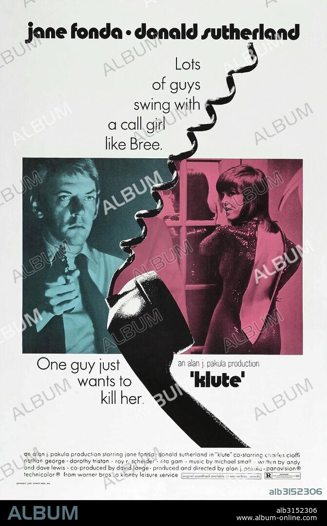 Poster of KLUTE, 1971, directed by ALAN J. PAKULA. Copyright WARNER BROTHERS.