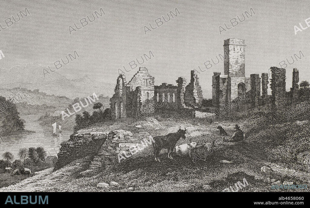 Ruinas del Fuerte Ticonderoga. Estado de Nueva York. Construido por los franceses en 1755 y tomado por los ingleses en 1759. Célebre por el ataque sorpresa contra los ingleses el 10 de mayo de 1775. Grabado por Milbert. Panorama Universal. Historia de los Estados Unidos de América, por Roux de Rochelle. Edición española, impresa en Barcelona en 1850.