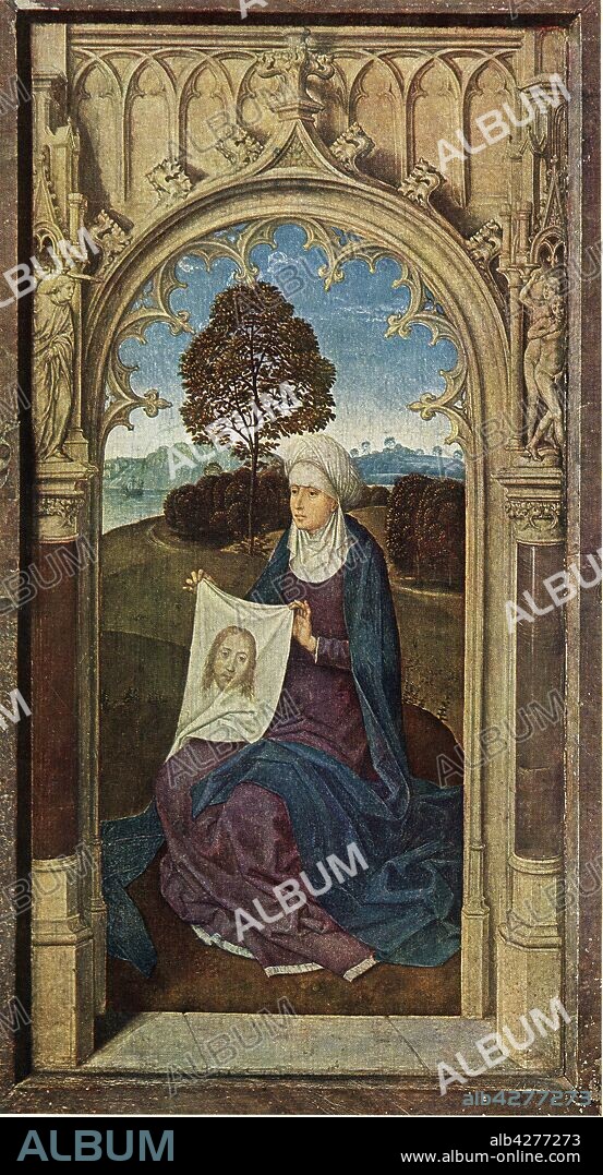 HANS MEMLING. 'Saint Veronica', 1470-1475. Saint Veronica was moved with sympathy witnessing Jesus carrying the cross to Golgotha and gave him her veil to wipe his forehead. Oil on panel.