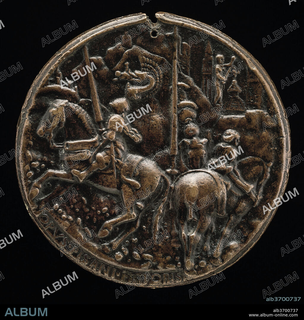 PISANELLO. Filippo Maria Visconti Riding in a Mountainous Landscape [reverse]. Dated: c. 1441. Dimensions: overall (diameter): 10.1 cm (4 in.)  gross weight: 413.62 gr (0.414 kg)  axis: 12:00. Medium: bronze.